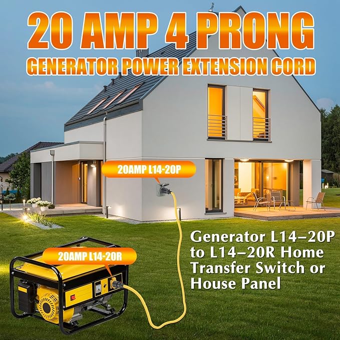 Tellegloww 15 ft 20 Amp Generator Extension Cord Compatible with NEMA L14-20P Male Plug to L14-20R Female Receptacle 4 Prong Twist Locking Generator Power Cord STW 4x12 Gauge 250 Volt 5000 Watts