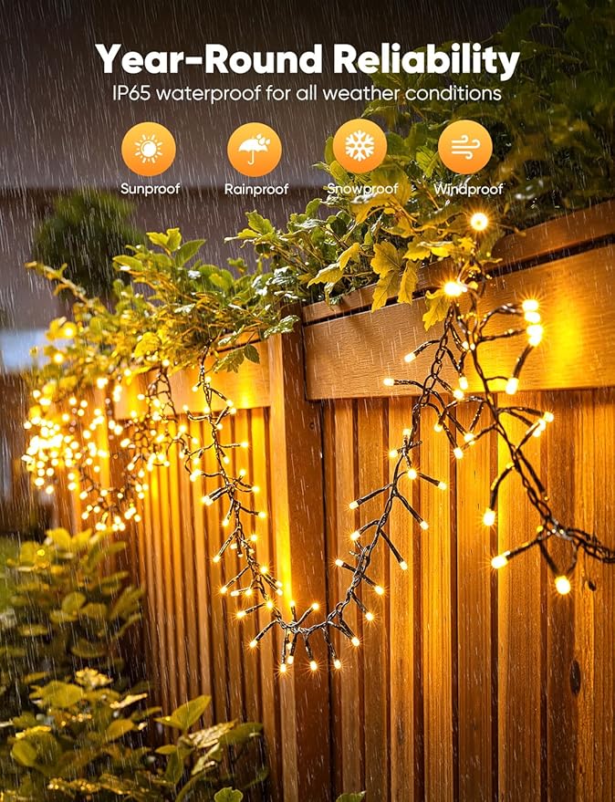 Minetom Battery Operated Christmas Lights Outdoor 4 Pack 10Ft 120 LED Battery Powered Christmas Tree Lights Firecracker Cluster Waterproof Twinkle Lights for Indoor Wreath Xmas Tree