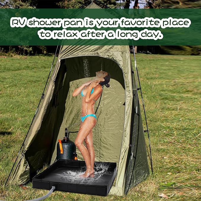 Camping Shower Base Foldable Tent Shower Base Shower Tent Base with Drain Hose Portable Shower Pan for Indoor &amp Outdoor Tent RV