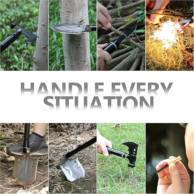 aiGear Camping Shovel Axe Outdoor Tactical Shovel Survival Tool Set with Multi Tools for Camping Hiking Backpacking Men Survival Gear Emergency（CSA-4232）