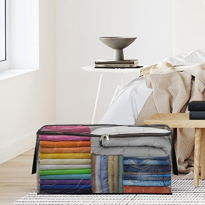Covers &amp all Clear Storage Bag 90 litres Large size Heavy Duty 20 mil Clear PVC fabric Multi-purpose Organizer with zipper and handles (23”L x 17W x 14H Pack of 6)