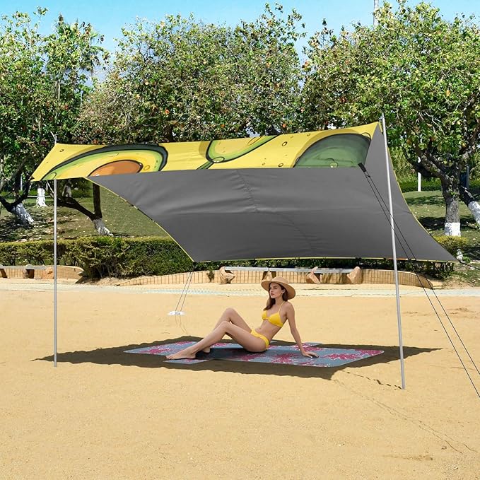 ALAZA Avocado on Yellow Beach Tent Sun Shelter Portable Canopy Sunshade for Outdoor Camping Picnics Backyard Fun 10x9 ft