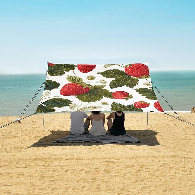 ALAZA Strawberry Leaves Pattern Beach Tent Sun Shelter Portable Canopy Sunshade for Outdoor Camping Picnics Backyard Fun 10x9 ft