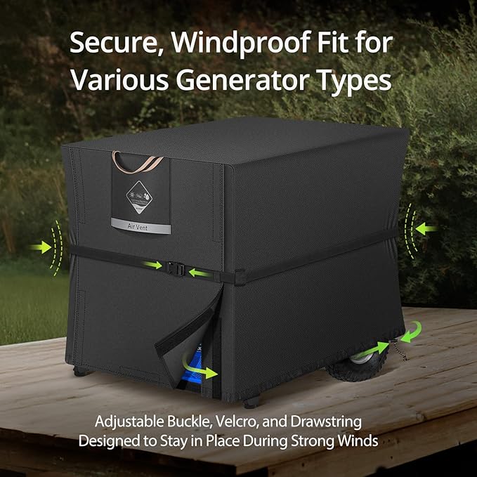 QH.HOME Waterproof Generator Cover 30x30x26 inch 900D Heavy Duty Oxford with Secure Windproof Buckle- for Most Generators 5500-15000 Watt Black