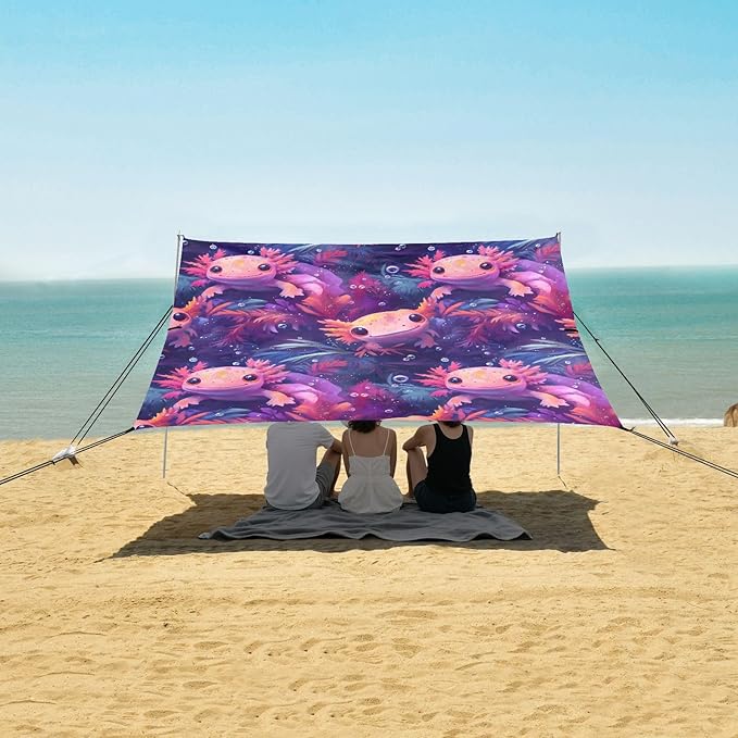 ALAZA Salamander Seaweed Bubbles Pattern Beach Tent Sun Shelter Portable Canopy Sunshade for Outdoor Camping Picnics Backyard Fun 10x9 ft