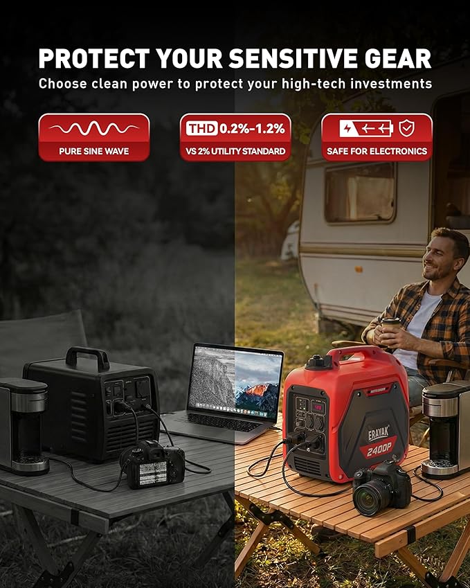 ERAYAK 2400W Portable Inverter Generator for Home Use Super Quiet Small Generator for Camping Outdoor Emergency Power Backup Gas Powered Engine EPA ECO Mode