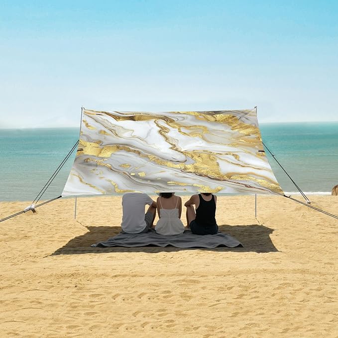 ALAZA Marbl with Gold Beach Tent Sun Shelter Portable Canopy Sunshade for Outdoor Camping Picnics Backyard Fun 10x9 ft