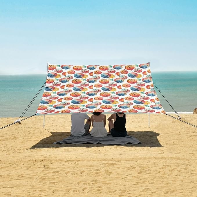ALAZA Colorful Basketball Beach Tent Sun Shelter UPF50+ Protection Beach Shade Canopy w/ 4 Sandbags for Outdoor Camping Fishing Backyard Fun Picnic 10x9 ft
