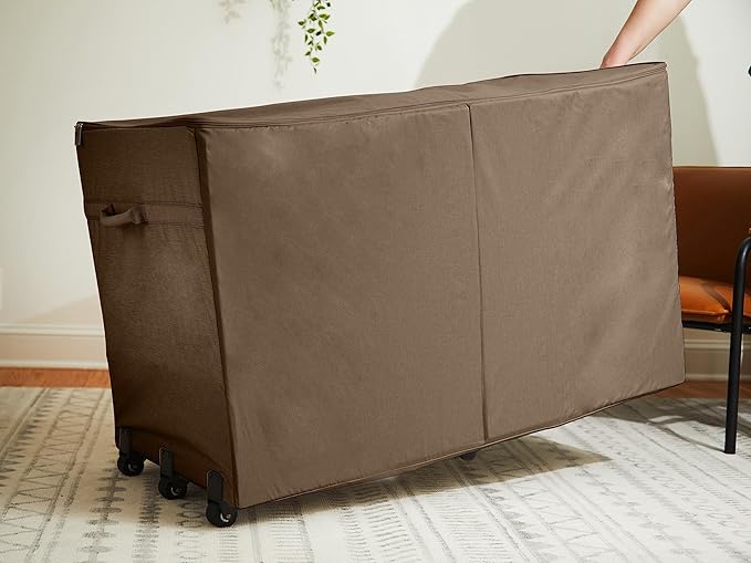 Covermates Keepsakes Rolling Structured Storage Bag Heavy Duty 600D Polyester Wheels for Easy Transport ID Window Dual Zipper Closure Closet Garage Storage Brown Heather