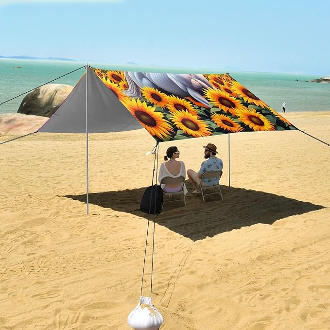 xigua Horse Beach Tent Sun Shelter with Carrying Bag - Silver Coated Oxford Fabric Beach Canopy for Beach Camping Fishing - Includes Windproof Ropes Sandbags &amp Stakes