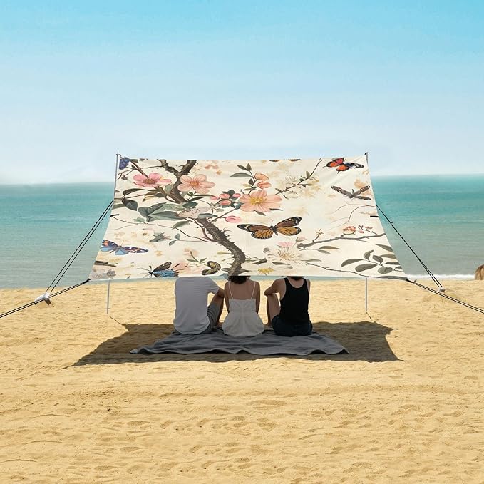 ALAZA Flowers Twigs Butterflies Dragonflies Beach Tent Sun Shelter Portable Canopy Sunshade for Outdoor Camping Picnics Backyard Fun 10x9 ft