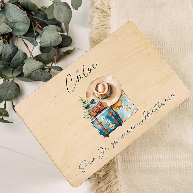 Creative Deco Personalized Wooden Wedding Box Storage Box - Travel | 11.8x7.87x5.51in (+-0.5) | Hinged Lid Handle Engraving | Unpainted Gift Box Rough UNSANDED Keepsake Memory Souvenir Chest