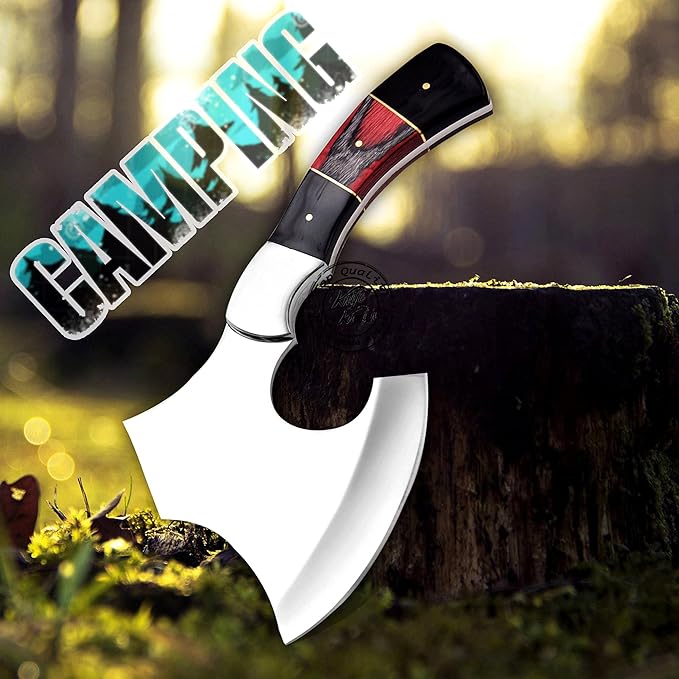 Handmade Stainless Steel Camping Hatchet Axe Hunting Knife 10.50 Full Tang Small Axe Camp Hatchet with Leather Sheath Survival Hatchet Tomahawk Axe for Outdoor Bushcraft Hiking KKH-42