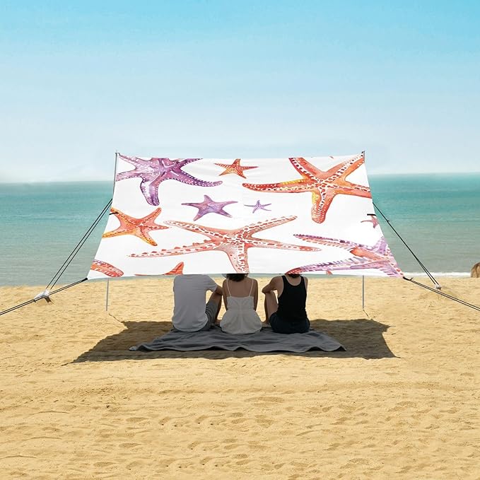 ALAZA Starfish Seamless on White Beach Tent Sun Shelter Portable Canopy Sunshade for Outdoor Camping Picnics Backyard Fun 10x9 ft