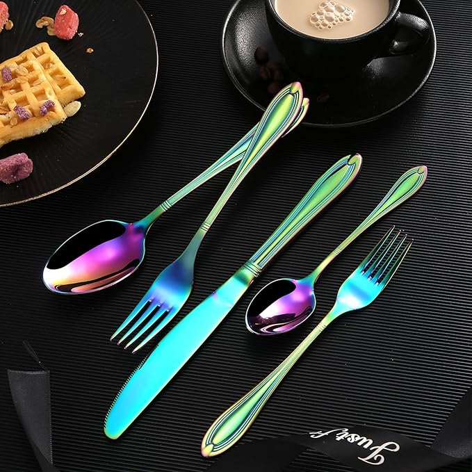 20-Piece Stainless Steel Flatware Set - 18/10 Rustproof Silverware for 4 (5-Piece Setting) | Dishwasher Safe Ergonomic Grip | Wedding &amp Household Cutlery Set in Gift Box