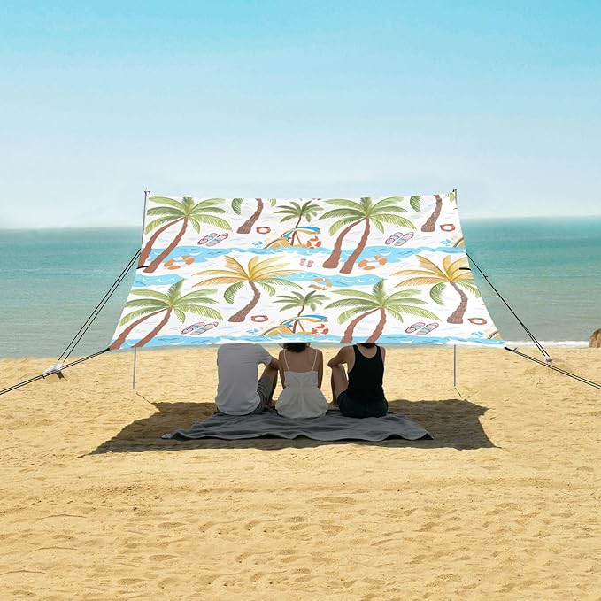 Beach Canopy with Windproof Ropes &amp Sandbags Beach Tent Sun Shade Sun Shelter for Camping Trips Fishing Backyard Fun or Picnics Palm Tree