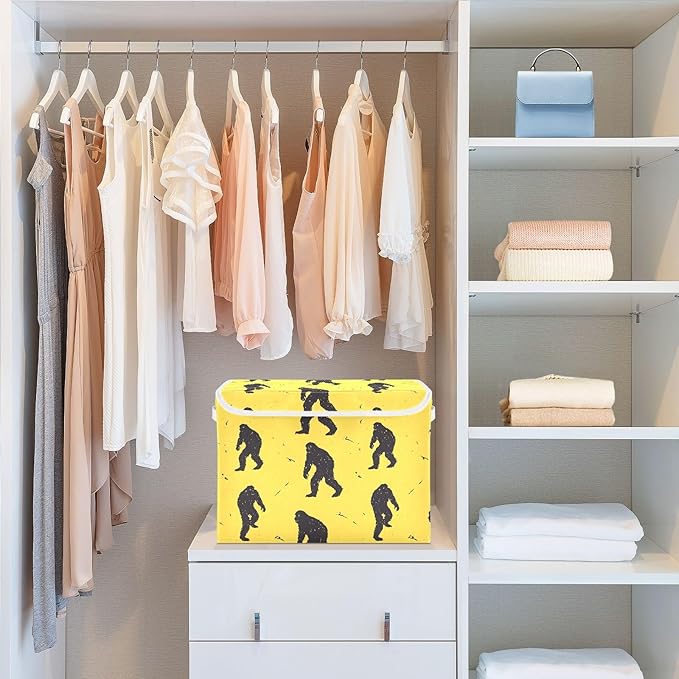 Sasquatch Silhouettes Yellow Storage Cube Bins Basket with Lid Collapsible Flip-top Fabric with Handle for Home Bedroom Closet Office 16.5×12.6×11.8 in