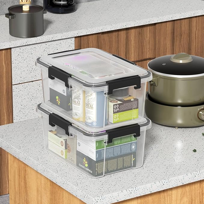 12 Quart Clear Plastic Storage Box with Gasket Seal Lid Set of 6 Stackable Plastic Storage Bins with Secure Latching Buckles