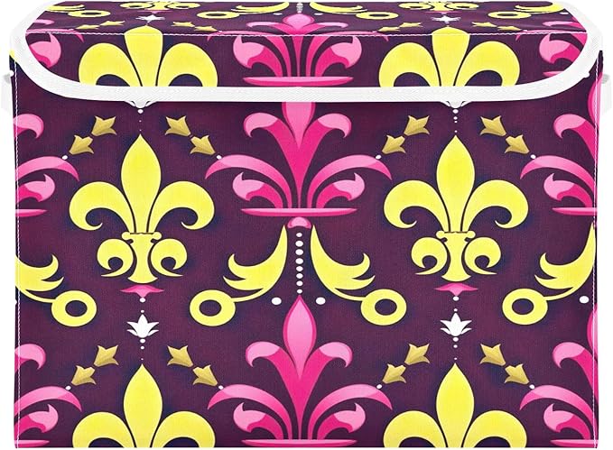 Christmas Storage Baskets with Lids Mardi Gras Lily Collapsible Bins Stackable Fabric Linen Baskets Closet Organizer Container 16.5x12.6x11.8