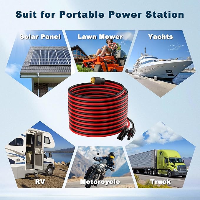 12AWG Solar Connector to XT60 Adapter Extension Cable Solar Panel to Potable Solar Power Generator/RV Foldable Solar Panel/Portable Power Station(60FT)