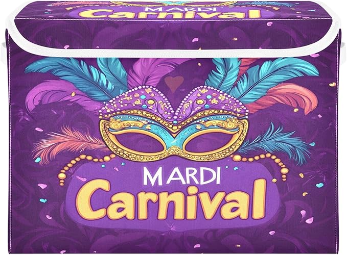 Mardi Gras Mask Storage Baskets with Lids Collapsible Bins Stackable Fabric Linen Baskets Closet Organizer Container 16.5x12.6x11.8