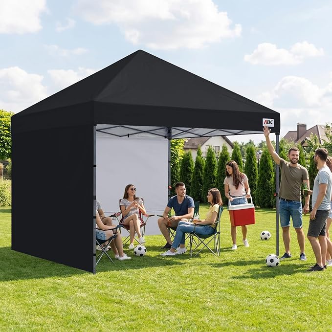 ABCCANOPY Easy Pop up Canopy Tent with 2 Sidewalls for Outdoor Sun Blocking or Rain Protection10x10 Black