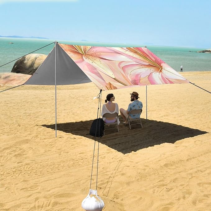 ALAZA Pink Golden Lily Beach Tent Sun Shelter Portable Canopy Sunshade for Outdoor Camping Picnics Backyard Fun 10x9 ft