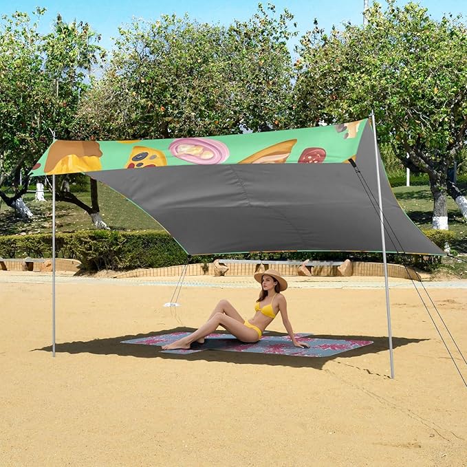 ALAZA Pizza Fast Food Pattern Beach Tent Sun Shelter Portable Canopy Sunshade for Outdoor Camping Picnics Backyard Fun 10x9 ft
