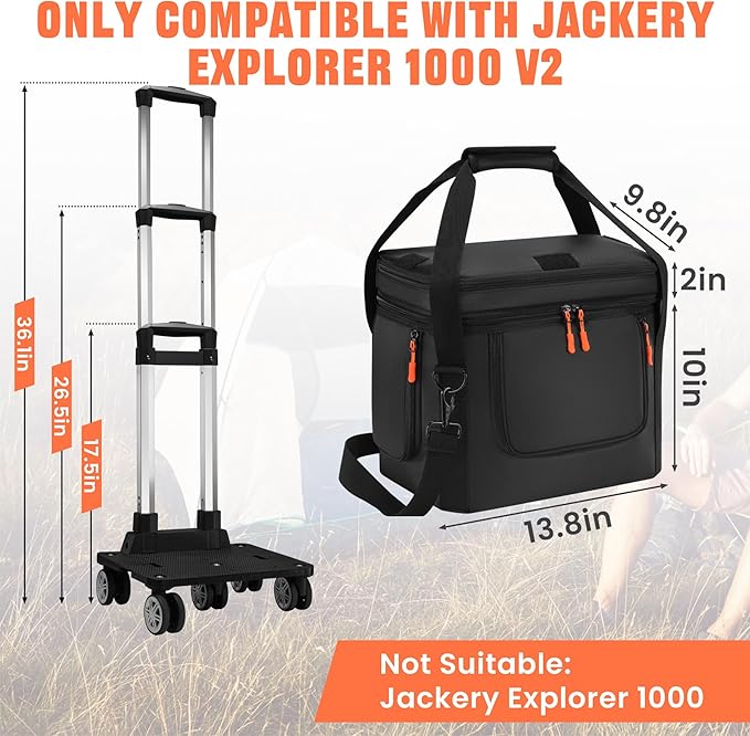 Carrying Case with Wheels Compatible with Jackery Explorer 1000 V2 Portable Power Station Travel Bag Padded for Explorer 1000 V2 with Detachable Trolley Multi-pocket &amp Adjustable Shoulder Strap