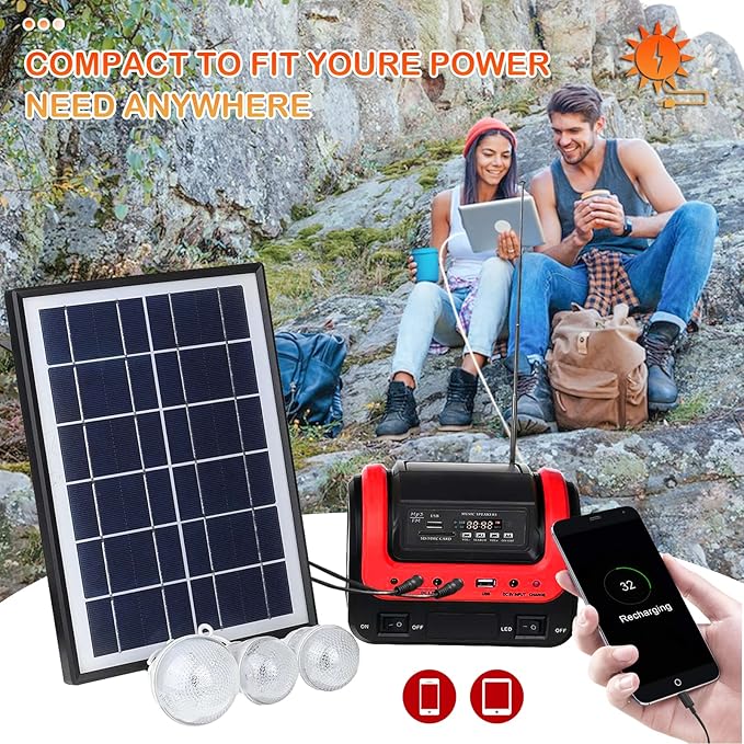 Solar GeneratorPortable Power Station with Solar Panel IncludedLiFePO4 Battery Mini Portable Generator with DC/USB OutletsQuiet Generators LED Flashlight for Home Use Camping(Red)