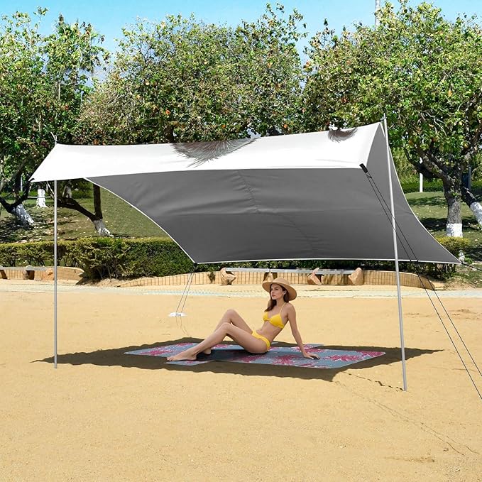 ALAZA Kongfu Monkey Little Sun Wukong Beach Tent Sun Shelter UPF50+ Protection Beach Shade Canopy w/ 4 Sandbags for Outdoor Camping Fishing Backyard Fun Picnic 10x9 ft