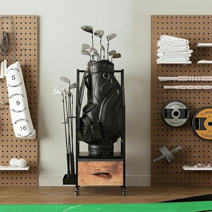 Golf Bag Organizer Rack with Wheels Golf Storage Organizer for GarageGolf Stand &amp AccessoriesBrown Garage Organizer Fit Single Golf Bags