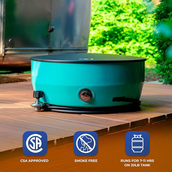 Outland Living Large Outdoor Propane Gas Fire Pit for Outside 60000 BTU/h 24 inch with Lid - Modern Lake Country 800 Fire Bowl Firepit for Patio Blue