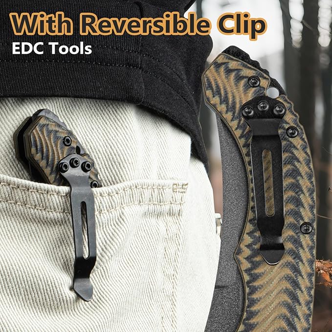 Folding Knife for Men: D2 Steel Blade &amp Carbon Fiber Handle for Hiking Travel and Everyday Carry (EDC) Ergonomic Streamlined Design