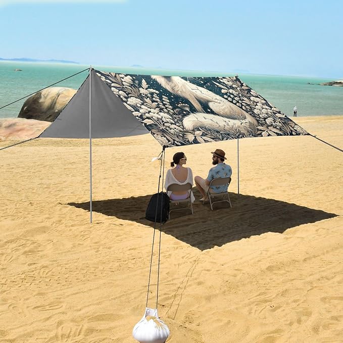 Golden Dreamy Galaxy Fox Beach Tent Sun Shelter Set UPF50+ UV Protection 10.5 x 9.19 FT Camping Shade Canopy with Sandbags Sand Anchors Carrying Bag and Others