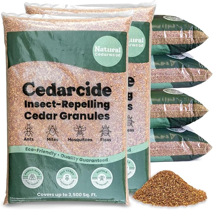 Cedarcide Lawn Home &amp Garden Cedar Granules | Repels Fleas Ticks Ants &amp Mosquitoes | Smells Great Easy to Use | Family &amp Pet Safe | 6 Bags (48 Lbs)