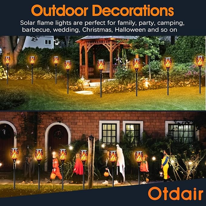 Otdair 96 LED Solar Lights Outdoor Upgraded 6 Pack 43 Tall &amp Super Larger Size Waterproof Tiki Torches for Outside 2200mAh Solar Solar Torch Light with Flickering Flame for Path Yard Garden