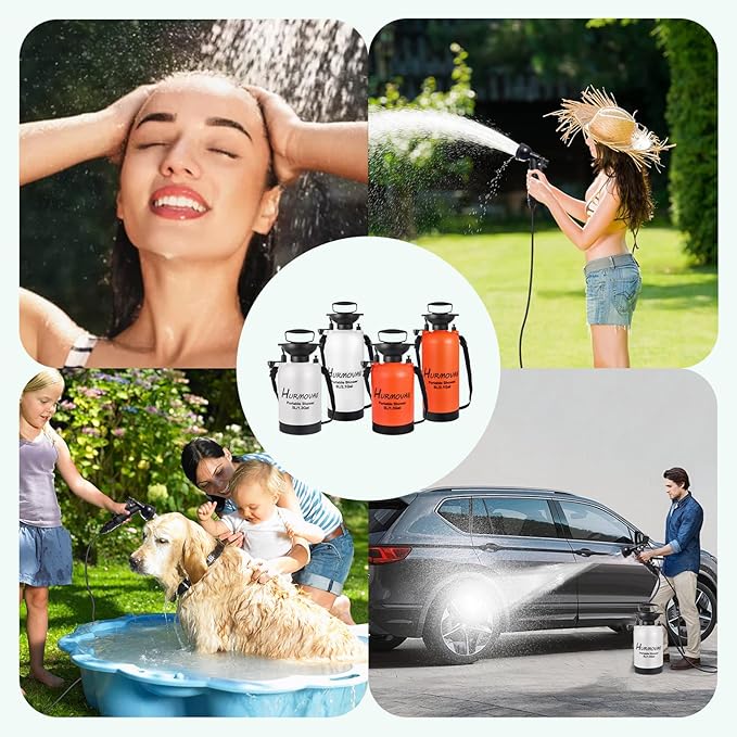 Portable Shower for Camping Beach Surfing &ampTravel 2.1Gallon (8L)10 Spray Modes Pressurized Beach Shower Camping Shower Surf Shower Portable Water Sprayer Nylon Insulated Sleeve Orange