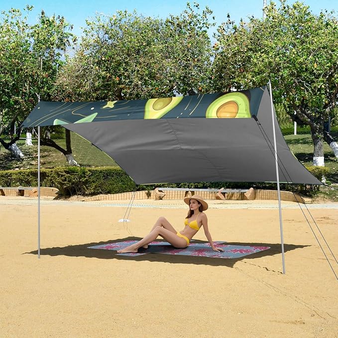ALAZA Avocado Star Starrry Beach Tent Sun Shelter Portable Canopy Sunshade for Outdoor Camping Picnics Backyard Fun 10x9 ft