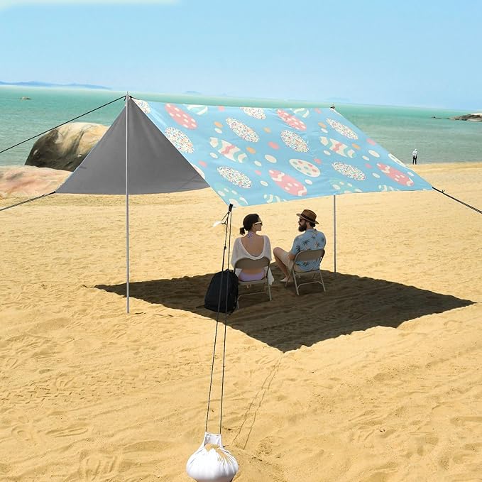 xigua Easter Egg Beach Tent Sun Shelter with Carrying Bag - Silver Coated Oxford Fabric Beach Canopy for Beach Camping Fishing - Includes Windproof Ropes Sandbags &amp Stakes