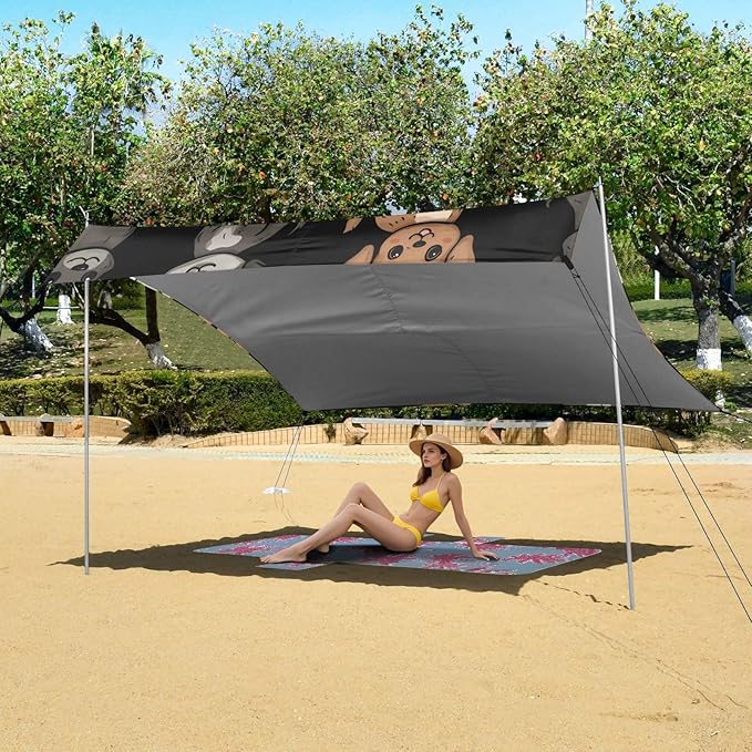 ALAZA Cute Puppy Dogs Print Beach Tent Sun Shelter UPF50+ Protection Beach Shade Canopy w/ 4 Sandbags for Outdoor Camping Fishing Backyard Fun Picnic 10x9 ft