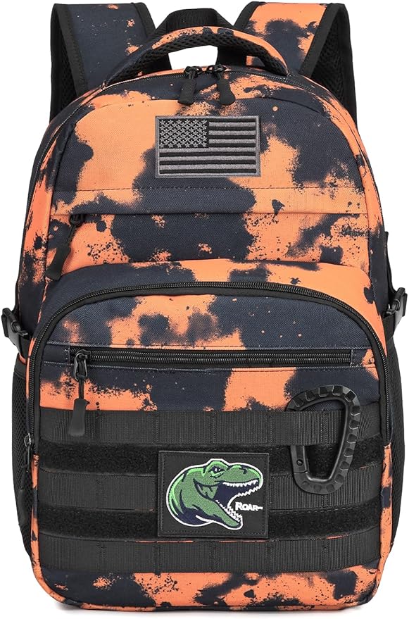 Kids Tactical Backpack Army Molle Bookbag Military Boys Backpack for School Outdoor Camping (Includes 2 Patches+1Carabiner) Mars CM