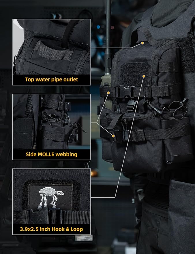 IDOGEAR SPORTS Tactical MOLLE Hydration Pack for 2L Water Bladder Reservoir Bag for Plate Carrier Outdoor Airsoft Paintball