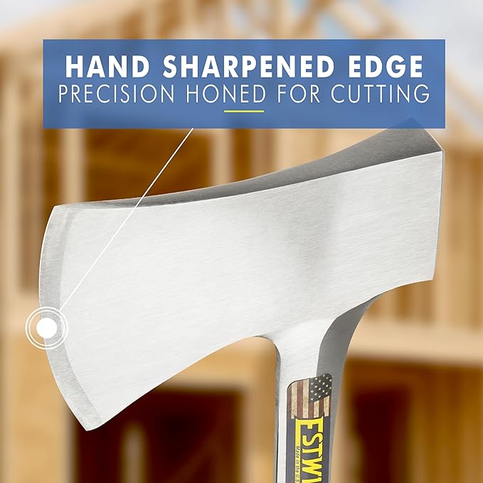ESTWING Sportsman's Axe - 14 USA Made Camping Hatchet with Forged Steel Construction &amp Genuine Leather Grip - E24A