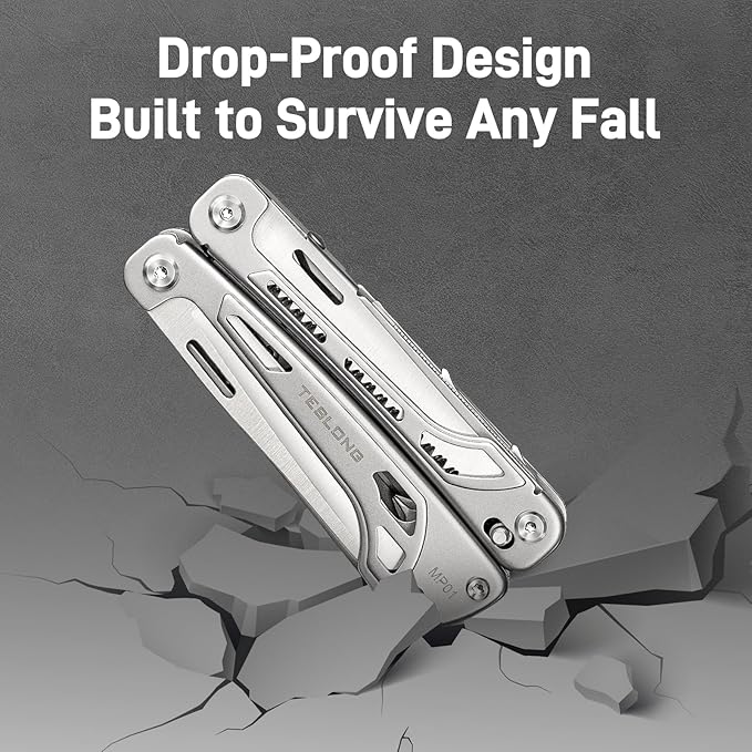Teslong 18-in-1 EDC Multitool Pliers with Scissors Pocket Knifes with Screwdrivers Replaceable Wire Cutters and Saw with Self-locking Outdoor Survival Camping Stainless Steel Gift for Men Dad
