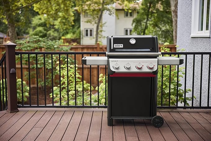 Weber Spirit E-425 Liquid Propane Gas Grill for Outdoor Cooking and BBQ 4 Burner Black – Porcelain-Enameled Cast-Iron Grates 2 Boost Burners &ampSear Zone