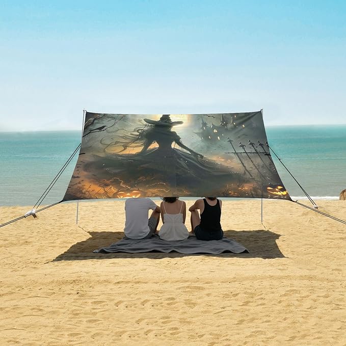 ALAZA Witch Halloween Beach Tent Sun Shelter UPF50+ Protection Beach Shade Canopy w/ 4 Sandbags for Outdoor Camping Fishing Backyard Fun Picnic 10x9 ft