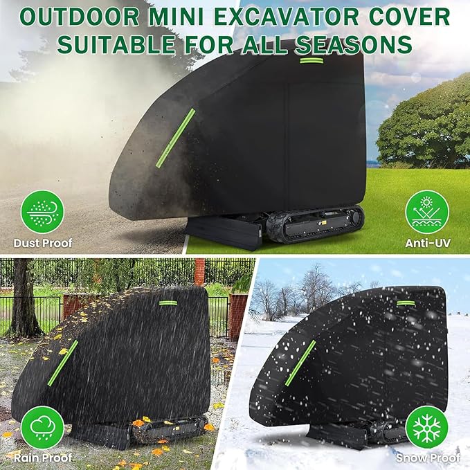 Mini Excavator Cover for Kubota K008-3 Heavy Duty Waterproof Compact Excavator Tarp with Zipper Door &amp Reflective Strips for Outdoor Storage