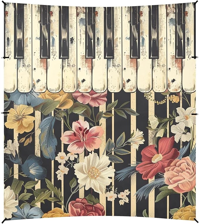 ALAZA Piano Keys Vintage Flowers Beach Tent Sun Shelter Portable Canopy Sunshade for Outdoor Camping Picnics Backyard Fun 10x9 ft