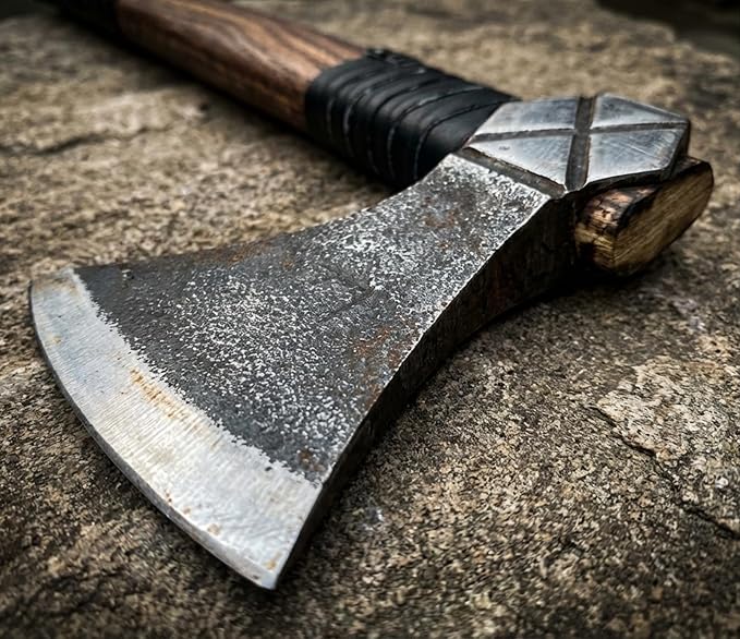 Kacha Store | Custom Handmade Viking Medieval Axes with GiftHand Axe Gifts for MenCamping TomahawkBeardedValhalla with Leather Sheath (Battle Valhalla)